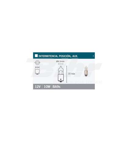 LAMPARA BALLONETA 9 MM. 12 V. 10 W. BLANCA R: L740