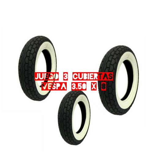 JUEGO ( 3 ) CUBIERTAS ESPECIAL VESPA 3.50 X 8 BANDA BLANCA GOODRIDE R: J3CB08