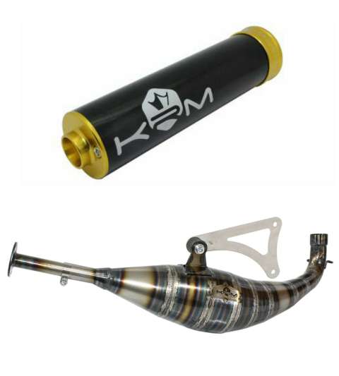 TUBO DE ESCAPE MINARELLI HORIZONTAL 90 / 100 CC - SALIDA TIPO BIDALOT NEGRO ORO - KRM - ENO