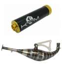 TUBO DE ESCAPE MINARELLI HORIZONTAL 90 / 100 CC - SALIDA TIPO BIDALOT NEGRO ORO - KRM - ENO