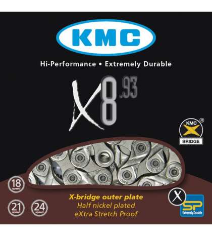 CADENA X8-93 116 PASOS INDEX 8V GRIS/CROMADA - KMC - R: 31242