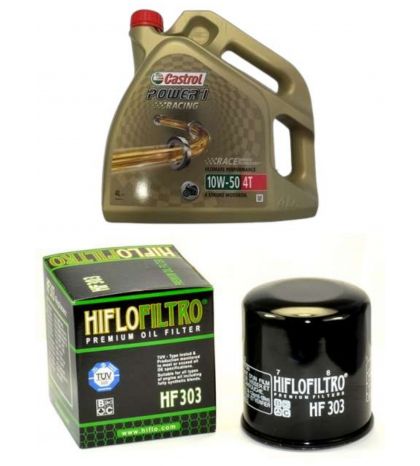 ACEITE 10W 50 RACING CASTROL ( 4 LITROS ) + FILTRO ACEITE HF303 - HIFLOFILTRO - R: ACR303